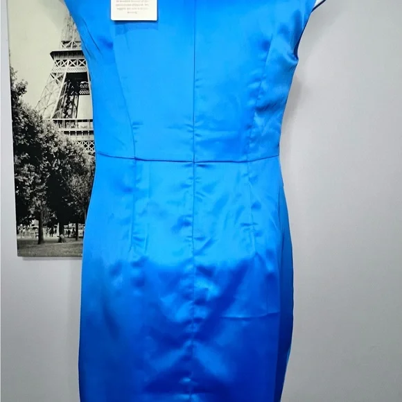 Chic Blue Satin Midi Dress - Picture 5 of 12